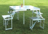 户外野营连体折叠桌椅 铝合金四方桌四面桌 宣传桌