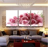 宅美 无框画三联客厅卧室装饰画沙发背景墙壁画挂画墙画粉红玫瑰