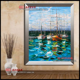 纯手绘现当代高档帆船抽象风景油画客厅玄关装饰画无有框挂画欧式