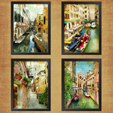 地中海风格挂画威尼斯复古油画创意风景装饰画欧式客厅简约壁画