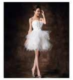 2014新款韩版公主新娘羽毛镶钻婚纱礼服订婚小礼服短款伴娘装