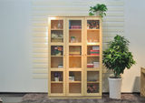 实木书橱书架 环保书柜儿童  学生书柜带玻璃门 三门书橱松木