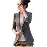 2015新款女式外套春秋装韩版显瘦格子西服大码长袖修身潮小西装