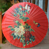 古典江南防雨防晒收藏装饰舞蹈伞COS拍照油纸伞 红色底牡丹