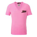 正品折扣DSquared2荧光粉色Ｖ领男士潮款半袖短袖T恤男装上衣包邮
