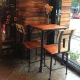 美式复古铁艺咖啡休闲桌椅组合 简约实木茶几阳台酒吧洽谈小方桌