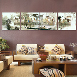 雅意 无框画 四联客厅装饰画 沙发背景墙挂画 壁画 抽象山水画