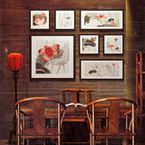 有框画装饰画客厅现代简约三联创意壁挂墙油画荷花卉中式复古Z202