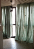 飘窗成品美式客厅卧室窗帘 现代浅绿半遮光 美式乡村棉麻拼接窗帘
