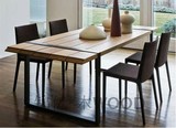 美式复古实木铁艺餐桌椅组合折叠餐桌饭店防锈做旧酒吧办公餐桌