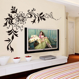 浪漫客厅沙发电视背景墙装饰墙贴纸 可移除蝴蝶花藤蔓藤布置贴画