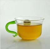 带把水杯绿色把杯花草茶杯品茗杯玻璃茶具批发个性透明创意