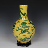 景德镇陶瓷瓷器 仿古瓷黄龙花瓶古典古玩送礼领导品工艺品现代