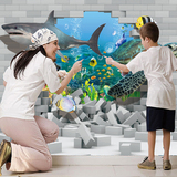 3d立体海底世界卡通大型壁画 客厅儿童房背景墙纸 电视背景墙壁纸