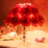 布艺玫瑰台灯卧室床头灯红色结婚礼物婚庆田园创意花朵浪漫台灯