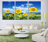 美时美刻 田园花卉向日葵现代客厅无框装饰画背景墙壁挂画三联画