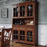 萨洛美式乡村 陈列备餐边柜 全实木美式家具 玻璃装饰三门酒柜K05