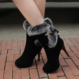 2015冬季高跟短靴女靴兔毛靴短筒皮靴细跟马丁靴防水台雪地靴棉鞋