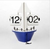 创意个性翻页钟表 自动帆船翻页钟 复古轮船座钟 海盗船造型摆钟
