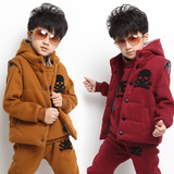 外贸品牌童装一件代发数据包韩版男童加厚卫衣三件套春款套装