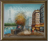 巴黎街景手绘油画欧式厨房玄关客厅橱窗酒店壁炉走廊有外框实惠
