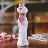 包邮景德镇陶瓷器创意古典中式旗袍美女花瓶 装饰工艺品摆件礼品