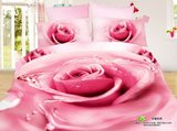 新品个性外贸3D出口水墨油画纯棉被套床单床品四件套 粉色玫瑰