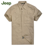 JEEP/吉普男装夏款上衣纯棉衬衣大码纯色休闲短袖衬衫JS11WH105