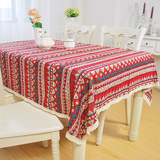 民族地中海波西米亚棉麻红色桌布布艺餐厅桌布吧台茶几台布 定做