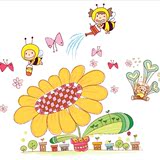卡通小蜜蜂墙贴 儿童家装家饰花朵贴画 创意可爱花盘贴 幼儿园贴