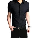 夏季男士黑色短袖衬衫男韩版修身商务休闲免烫半袖白衬衣男潮大码