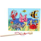 迷你海洋钓鱼杆磁性木制钓鱼玩具 儿童益智玩具 宝宝早教0-3岁