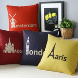 英伦风范欧美城市纯色红黄蓝简约现代办公室靠沙发靠垫套棉麻抱枕