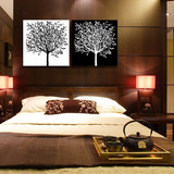 现代简约客厅装饰画 两联黑白发财树无框画卧室床头餐厅玄关壁画