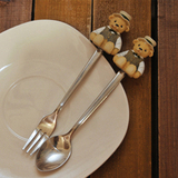 zakka 朴坊 树脂泰迪熊 咖啡不锈钢叉勺组合 可爱小熊餐具套装