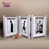 爱满屋3框组合连体木质复古结婚礼品个性创意7寸折叠照片相框摆台