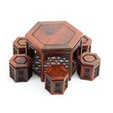 包邮红木工艺品木雕摆件酸枝木微型缩小家具六角桌椅模型