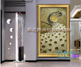 包邮手绘油画欧式客厅玄关竖抽象装饰壁画有框挂画厚油孔雀油画