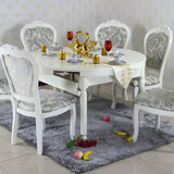 欧式餐桌椅组合 折叠象牙白色实木圆桌 小户型可伸缩饭桌特价包邮