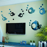 创意3d小鱼儿童房亚克力立体墙贴防水幼儿园浴室可移除镜面墙贴画