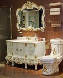 仿古欧式浴室柜组合全实木制作纯手工雕刻大理石台面