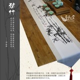 中国风中式古典水墨画棉麻拼布桌旗床骑茶几布台布盖布家居软装饰