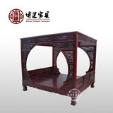 中式仿古明清古典家具实木家具榆木架子床雕花床双月洞双人大床