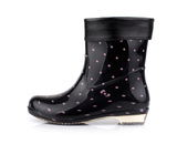 女装时尚雨鞋可自由脱卸两用保暖雨靴 中筒平跟格子纹 波点水鞋