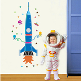 韩国卡通宝宝儿童客厅卧室身高贴墙贴 量身高尺子太空火箭墙贴画