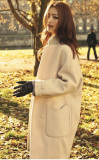 韩国SZ2015冬季新款 韩版时尚简约翻领羊毛呢大衣 毛呢外套女
