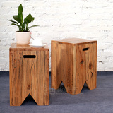 乡村田园方凳子实木小凳子时尚创意板凳换鞋凳现代简约老榆木餐凳
