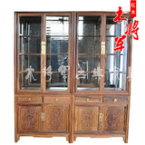 红木家具 中式古典实木家具 鸡翅木家具 红木玻璃书柜 鸡翅木书柜