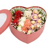 杭州同城鲜花速递鲜花店巧克力公仔心型礼盒装生日送花混搭玫瑰花