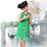 民族风 夏季新款中国风童装儿童裙子大中女童无袖雪纺连衣裙